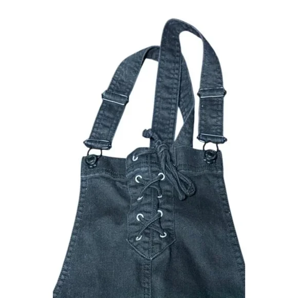 Pacsun Black Denim Overall Shorts With Lace-Up Front Women Size Small - Picture 7 of 13